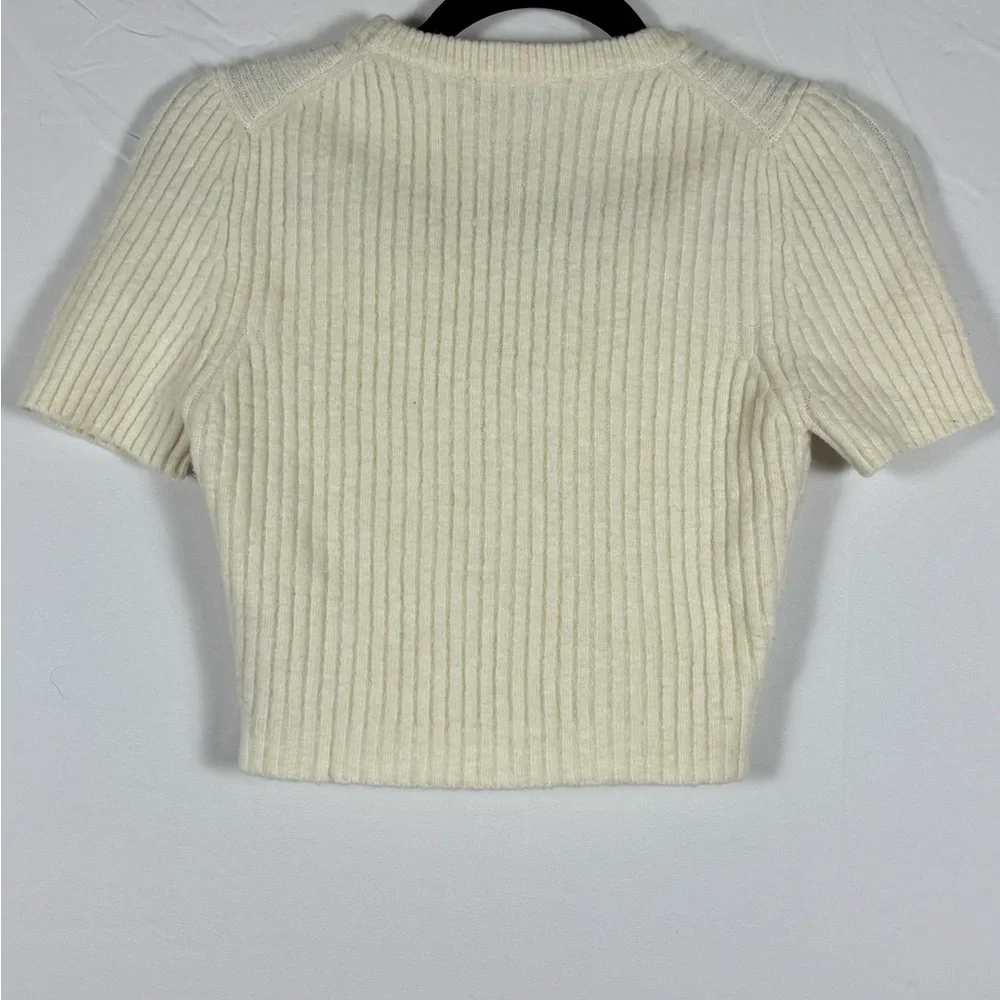 Zara Crop Top Ribbed Knit Wool Cream- S